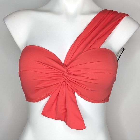 NWT Shade & Shore salmon one shoulder bikini top 34D - Picture 1 of 9